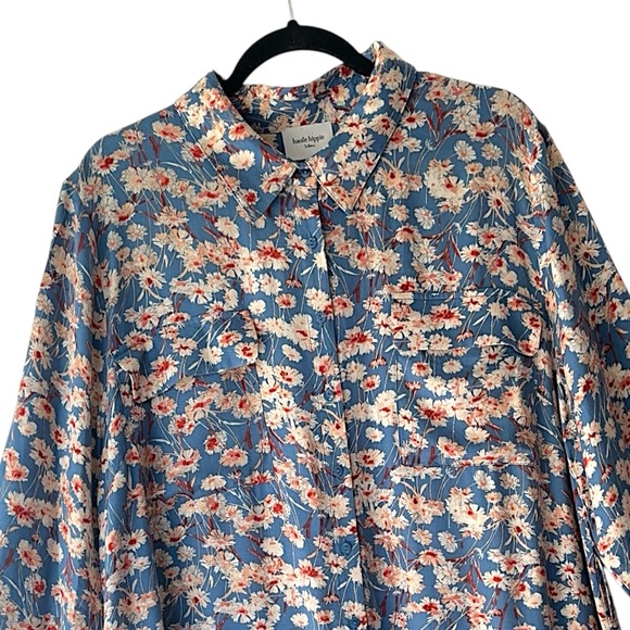 HAUTE HIPPIE | FLORAL MAXI SHIRTDRESS LONG SLEEVE BUTTON FRONT BLUE & WHITE | XL - Picture 3 of 11